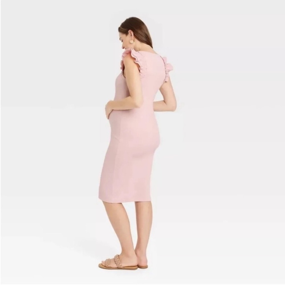 The Nines by Hatch for Target Pink Ribbed Midi Ruffle Sleeve Dress size Small - Picture 2 of 7